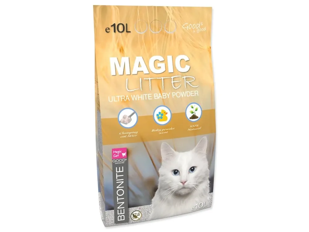 Cenový Hit Kočkolit Magic Litter Bentonite Ultra White Baby Powder 10L/9kg