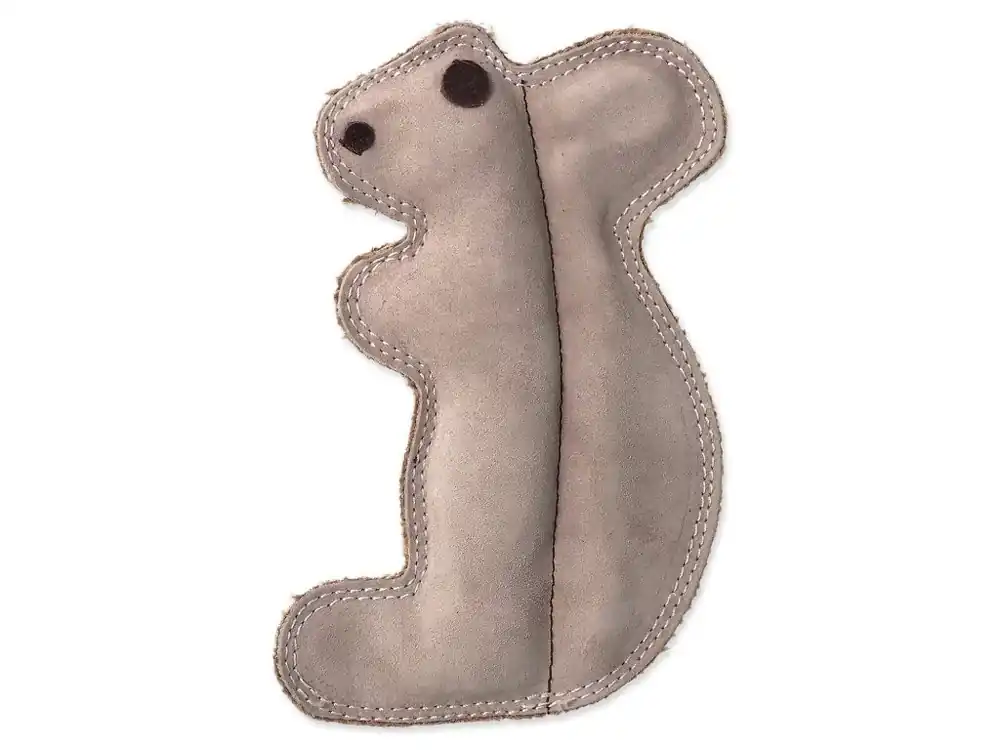 Hračka Dog Fantasy Dura-fused veverka pískací, kůže a juta 20 cm Aktuální
