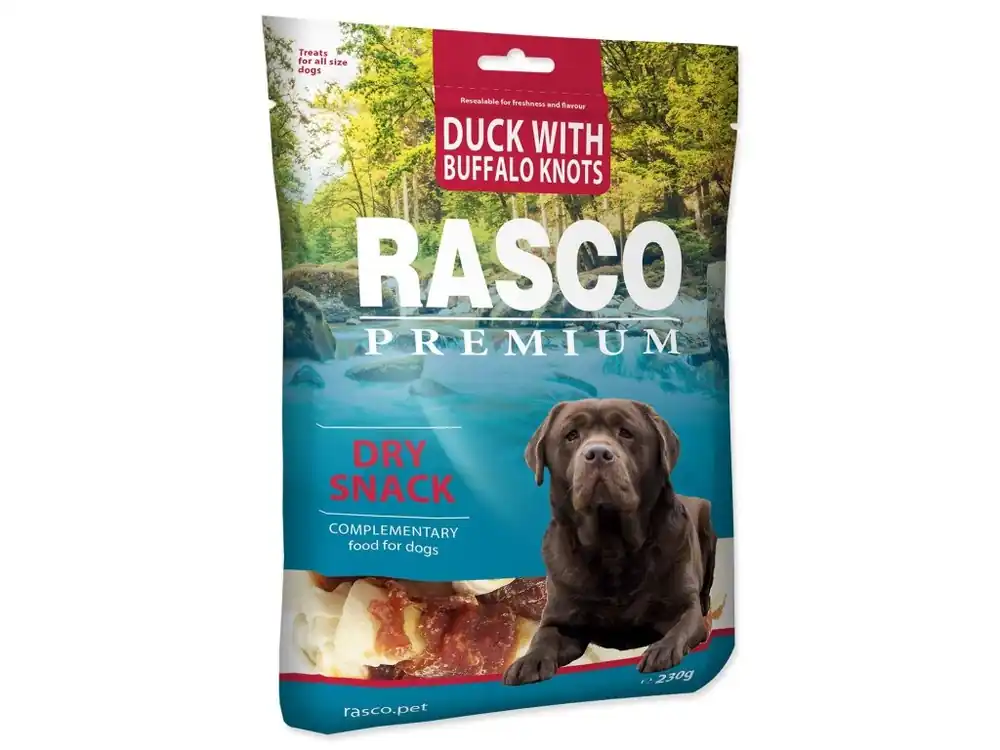 Pochoutka Rasco Premium buvolí kůže s kachním, uzly 5 cm (230 g) Levný