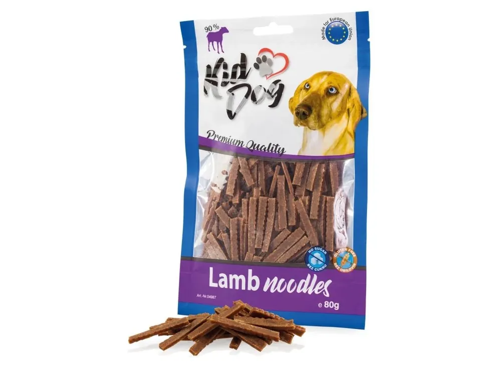 Odeslání Ihned KIDDOG masové nudličky - jehněčí měkké pro malé psy a kočky 80 g