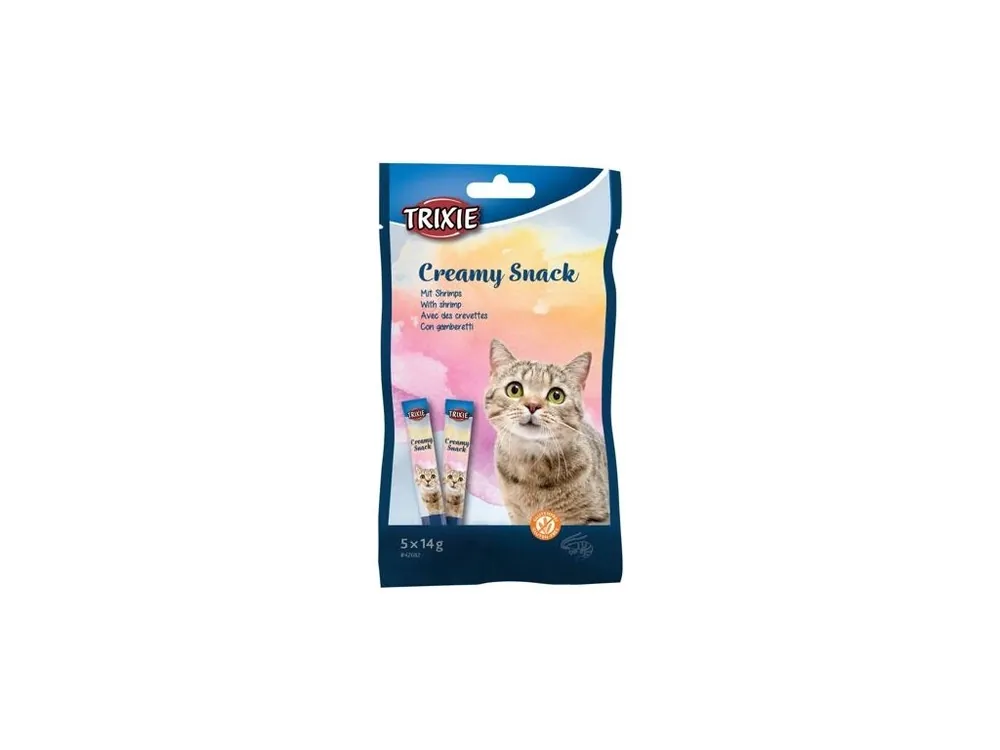 Vysoce Kvalitní Creamy, krémová pochoutka pro kočky, tuňák a krevety, 5 x 14 g