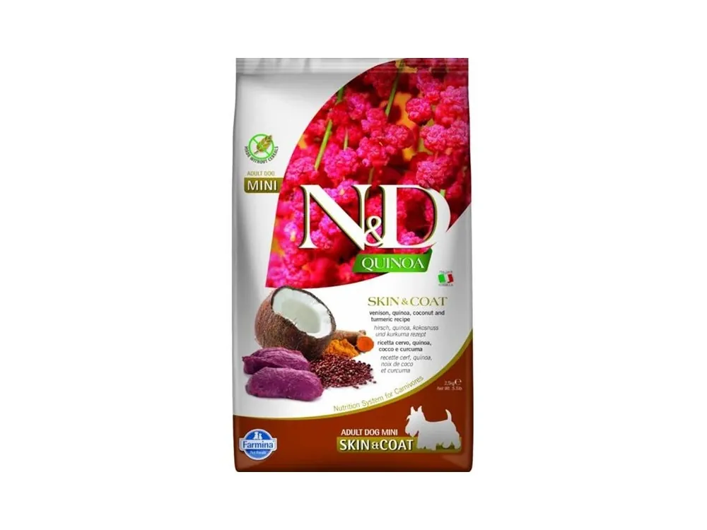 Jen Po Omezenou Doba N&D QUINOA Dog GF Skin & Coat, Venison & Coconut Adult Mini 2,5 kg