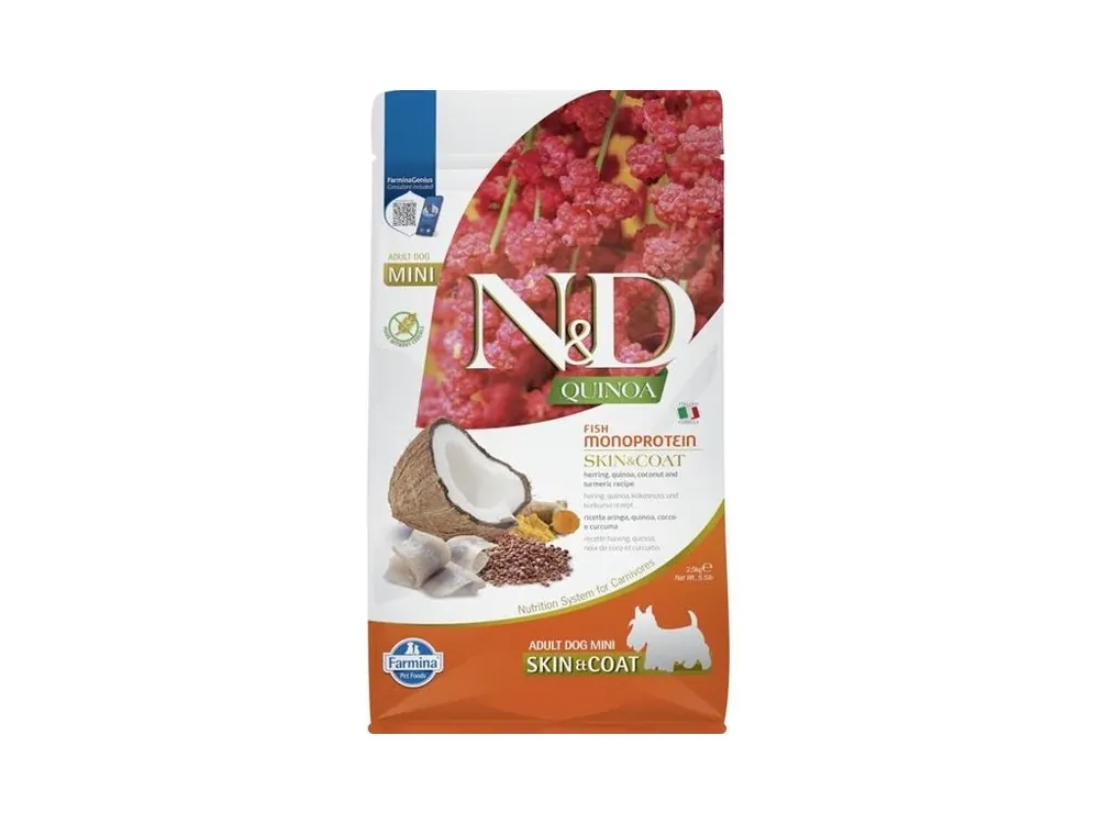 N&D QUINOA Dog GF Skin & Coat, Herring & Coconut Adult Mini 2,5 kg Akční Nabídka