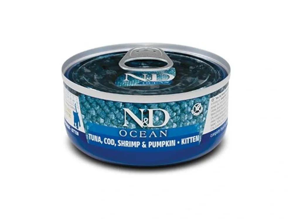 Jen Po Omezenou Doba N&D OCEAN Cat konzerva Tuna, Cod, Shrimp & Pumpkin Kitten 70 g