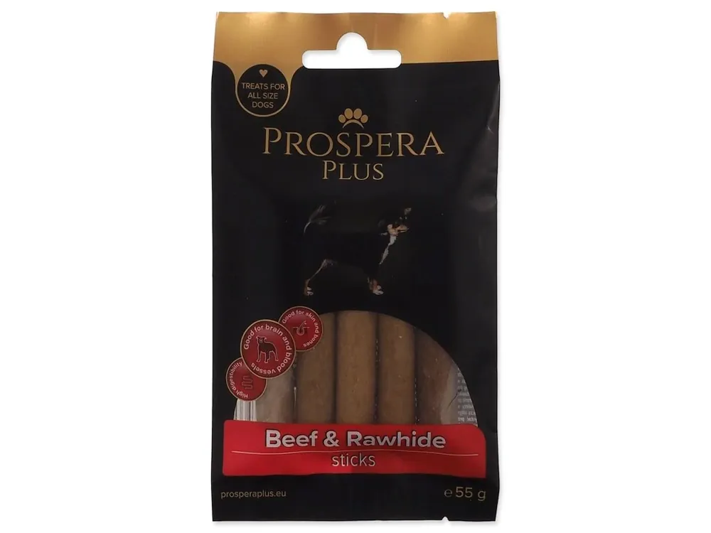 Super Cena Pochoutka Prospera Plus Hovězí a surová kůže tyčinka 5 ks (7,5 cm)