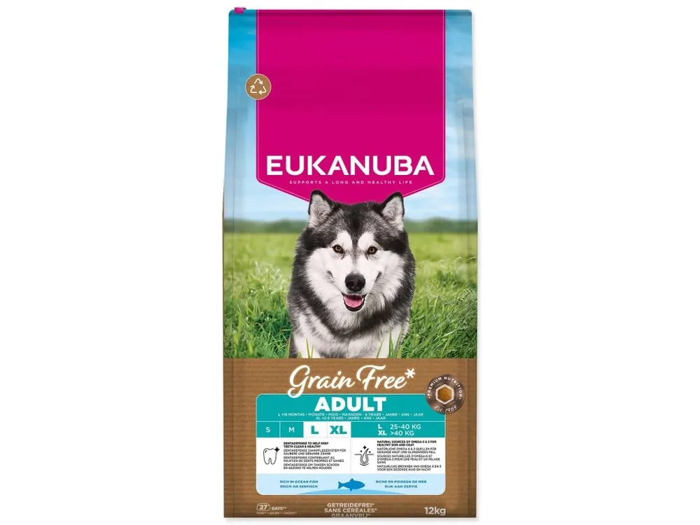 Značkový Krmivo EUKANUBA Grain Free Adult Large rich in ocean fish 12 kg