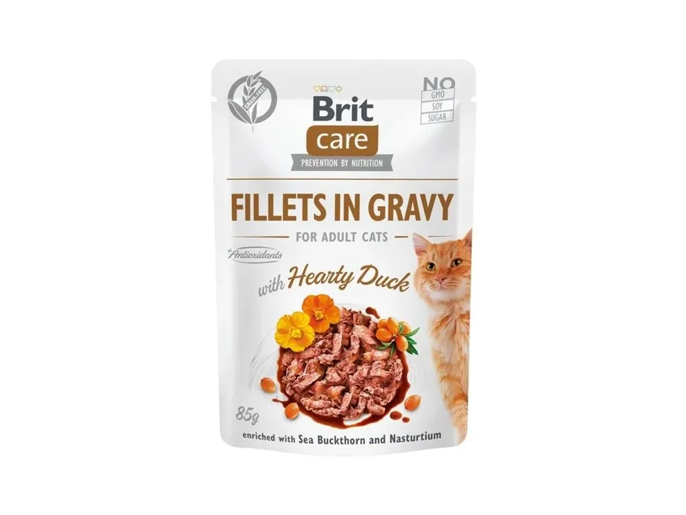 Zlevněný Brit Care Cat kapsička Fillets in Gravy with Hearty Duck 85 g