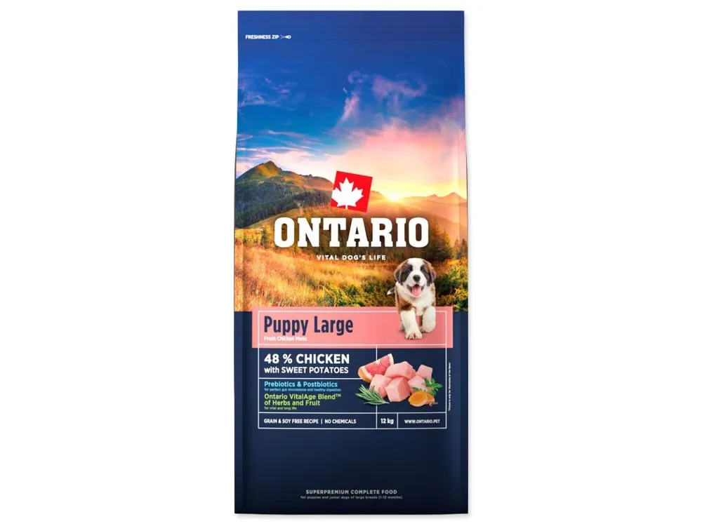 Krmivo Ontario Puppy & Junior Large Chicken & Sweet Potatoes 12 kg Akční Nabídka