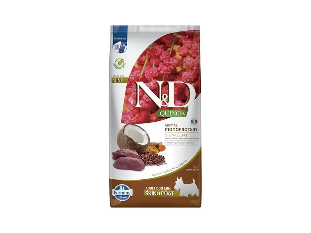 Nejlepší Volba N&D QUINOA Dog GF Skin & Coat, Venison & Coconut Adult Mini 7 kg