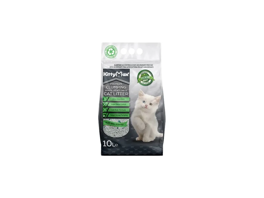 KITTYMAX hrudkující, bezprašný bílý bentonit ALOE VERA 10 l Nízká Cena