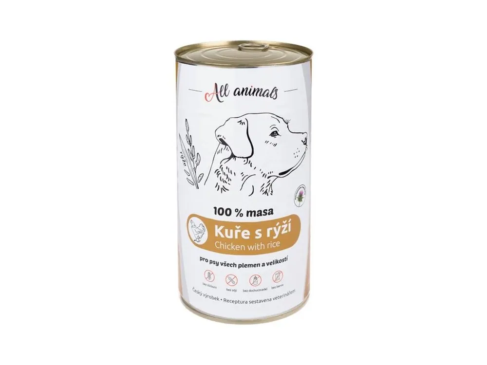 ALL ANIMALS konzerva pro psy kuřecí maso mleté s rýží 1200g Oblíbený