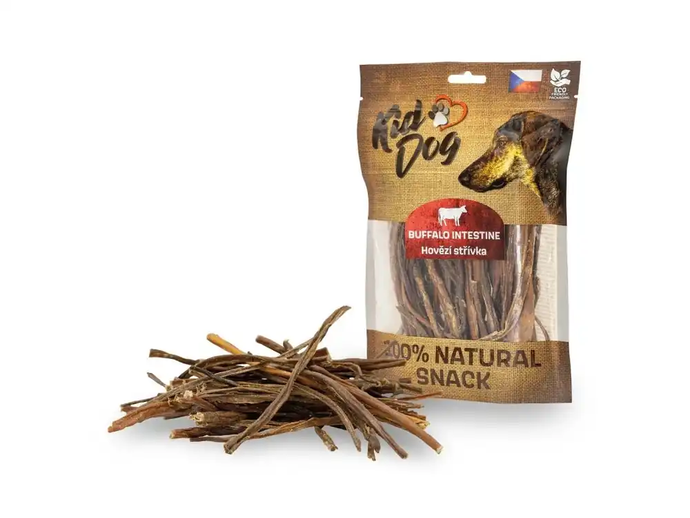Zlevněný KIDDOG 100% Natural Snack, hovězí střívka tenká 12 cm / 120 g
