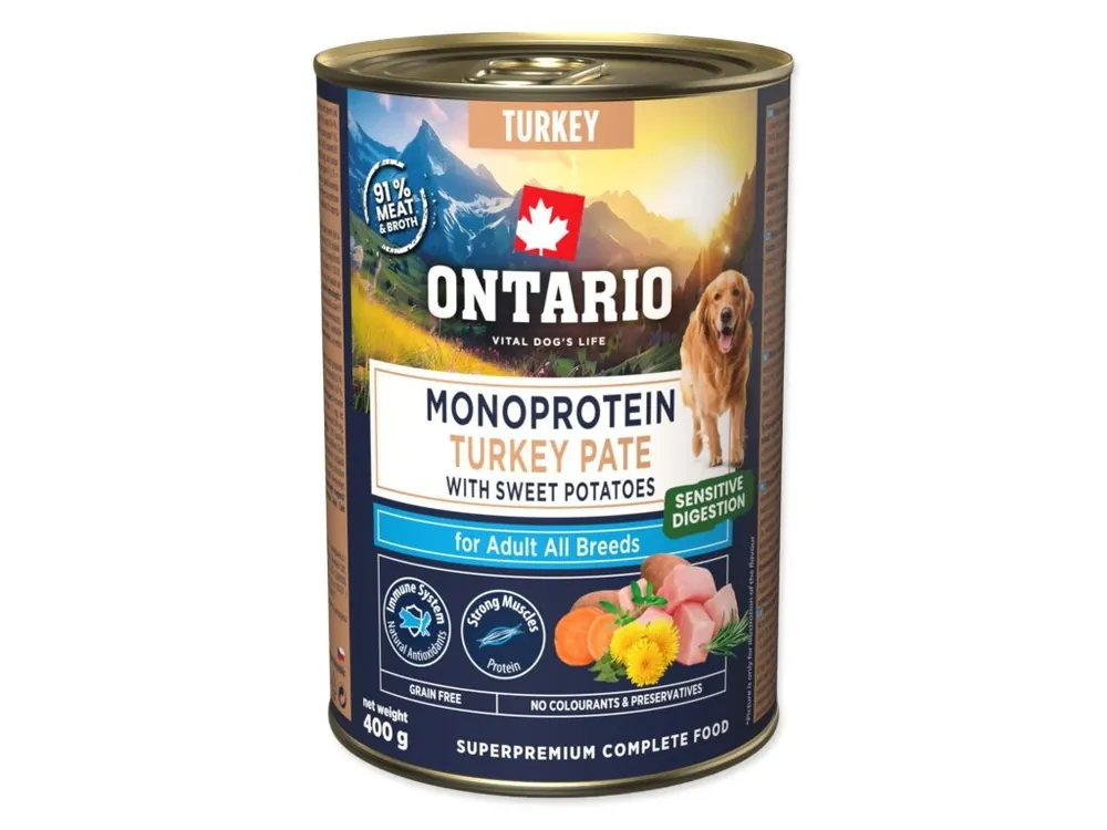 Kup Teď Konzerva Ontario Adult monoprotein krůtí pate s batáty 400 g