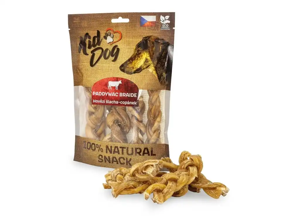 Cenově Výhodný KIDDOG 100% Natural Snack hovězí šlacha copánek 12 cm / 200 g