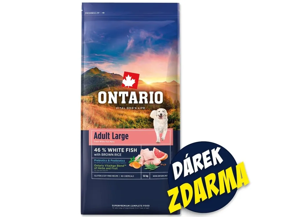 Bezpečná Platba Krmivo Ontario Adult Large Fish 12 kg + 3 konzervy 400 g ZDARMA