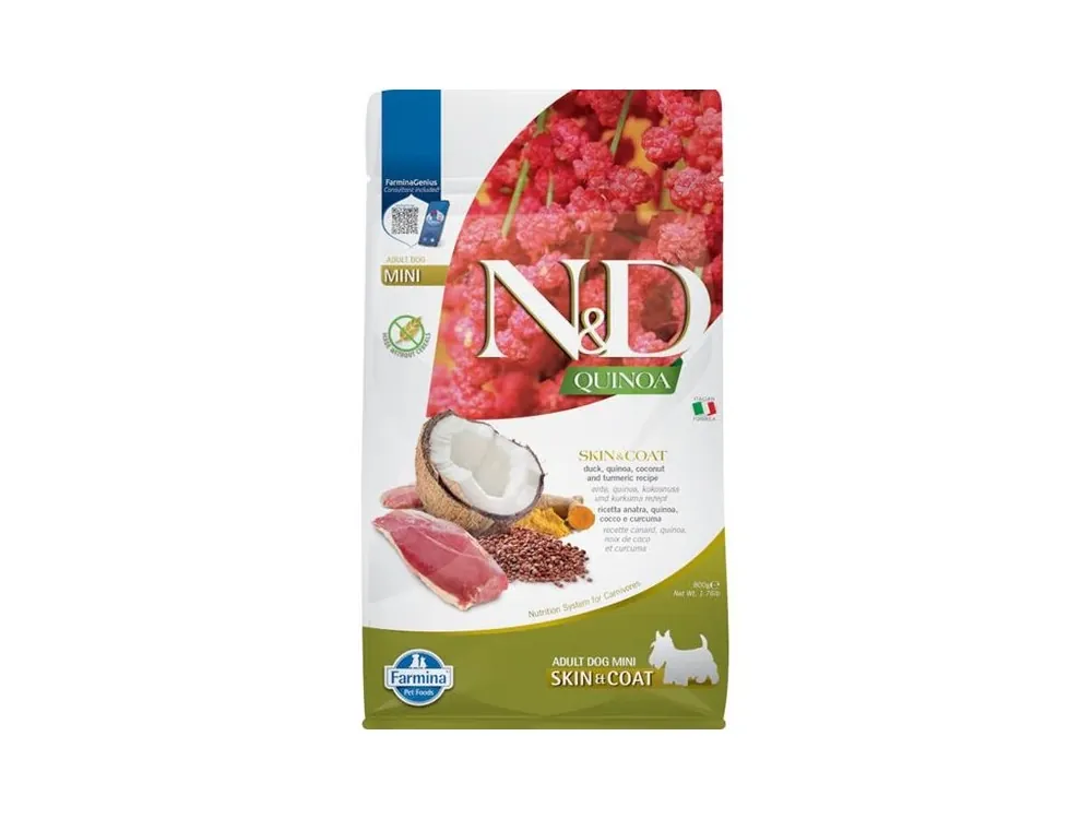 N&D QUINOA Dog GF Skin & Coat, Duck & Coconut Adult Mini 800 g Levný