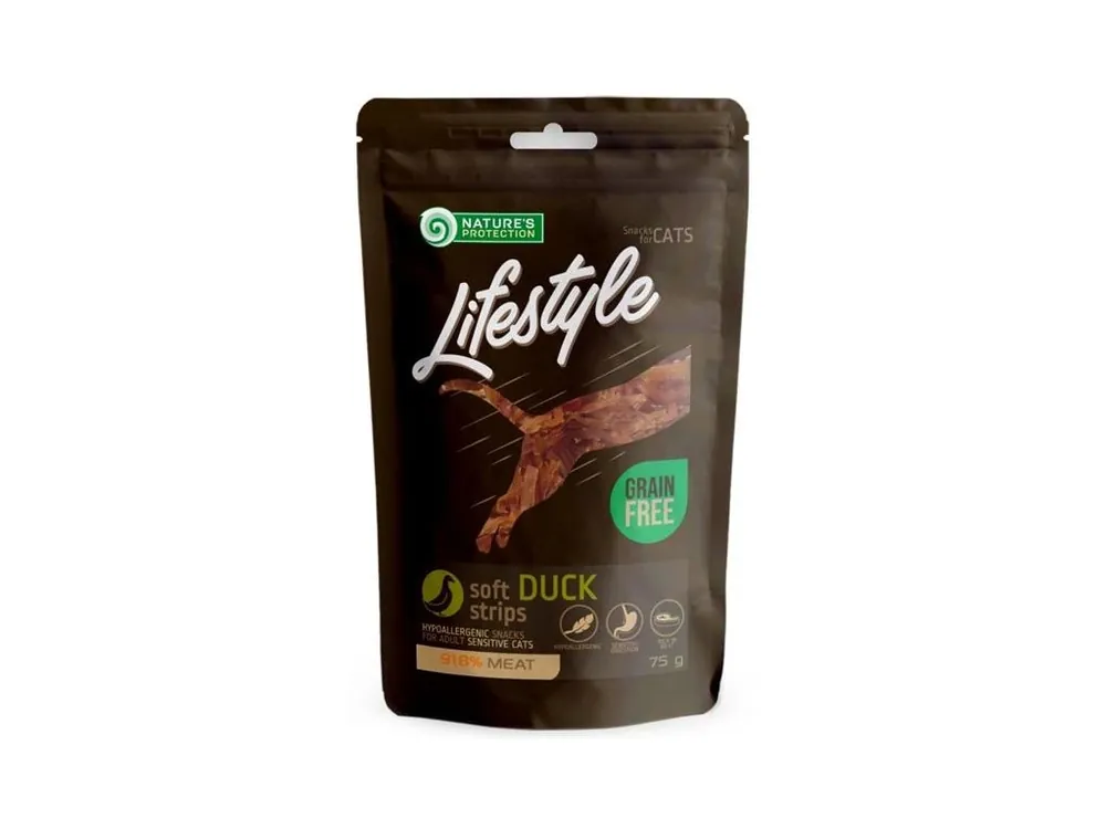 Omezená Nabídka Nature‘s Protection Cat snack Lifestyle kachní plátky 75 g