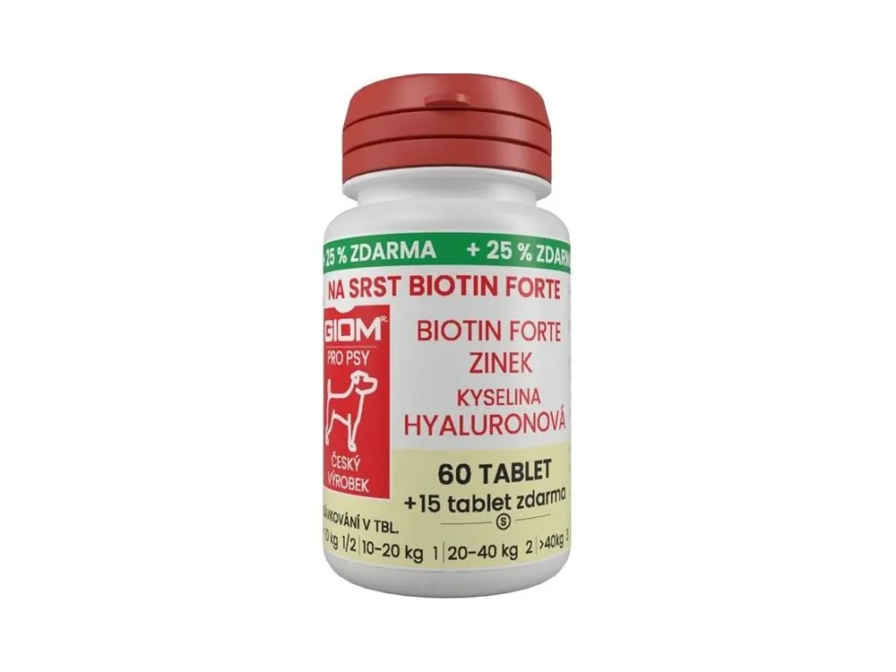 Giom S Na srst Biotin FORTE pes, kočka 60 tablet + 25 % zdarma Značkový