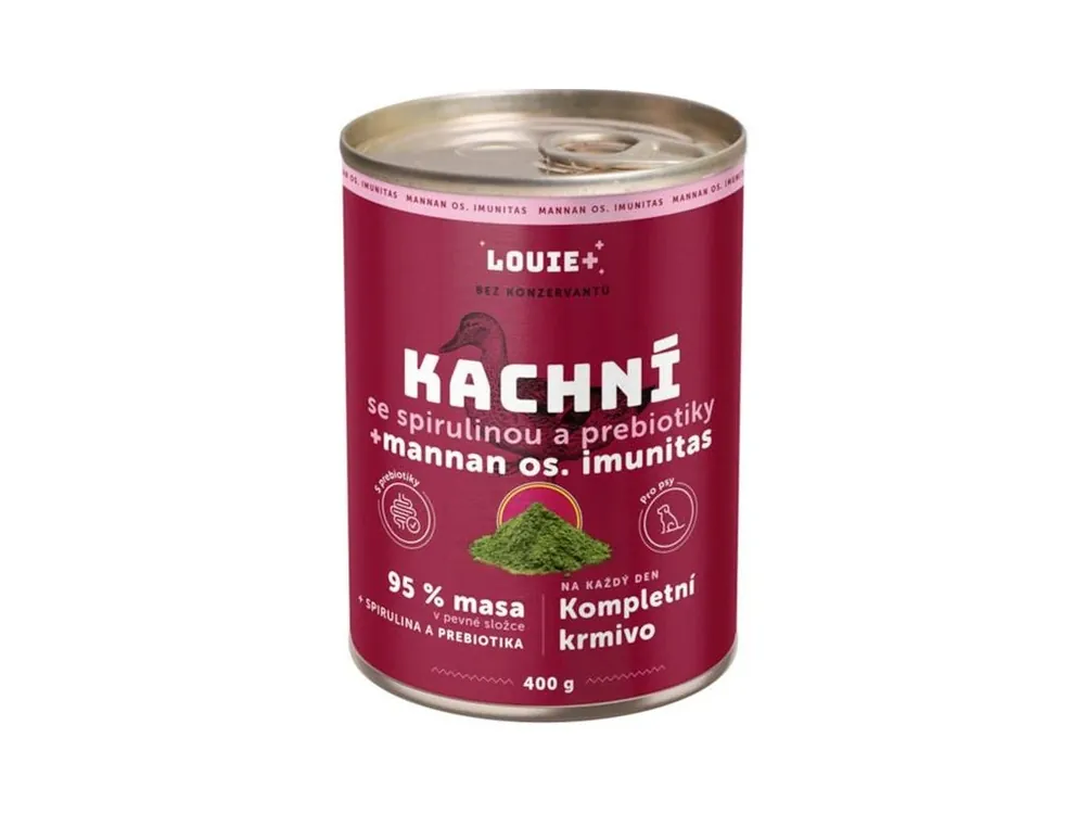 Louie konzerva pro psy kachna, spirulina, prebiotika 400g Vrácení Zdarma