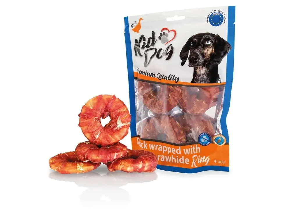KIDDOG kachní masíčko na buvolím 9 cm kroužku (4 ks/bal.) Vysoce Kvalitní