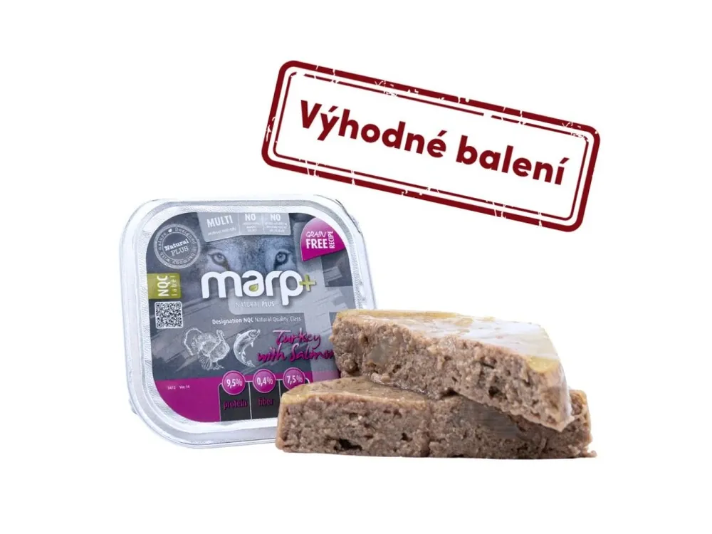 Zlevněný Marp Natural Plus vanička pro psy krůtí s lososem 12x150g