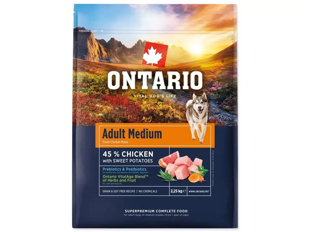 Krmivo Ontario Adult Medium Chicken & Sweet Potatoes 2,25 kg Nejlepší Cena