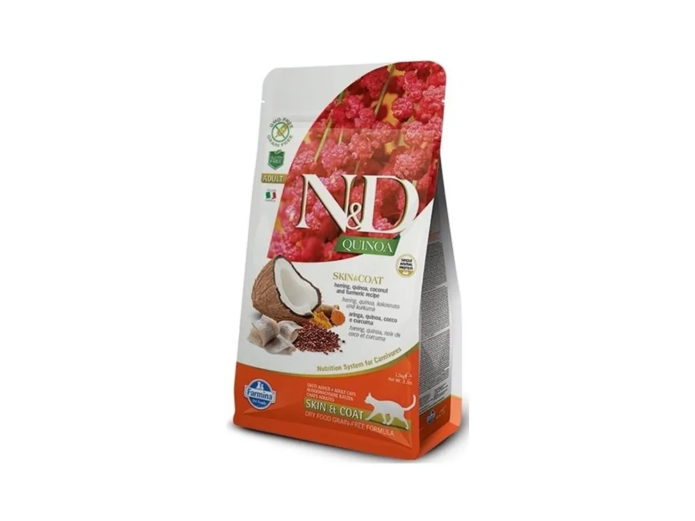 Koupit Online N&D QUINOA Cat GF Skin & Coat Herring & Coconut Adult 1,5 kg