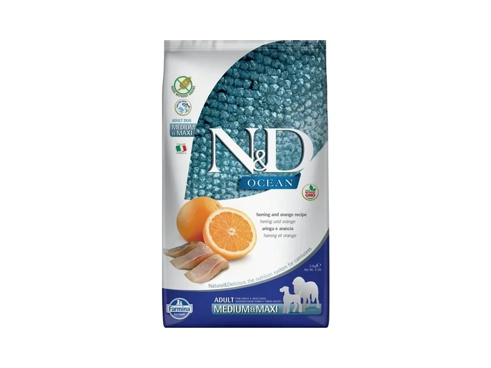 Výprodej N&D OCEAN Dog GF Herring & Orange Adult Medium & Maxi 2,5 kg