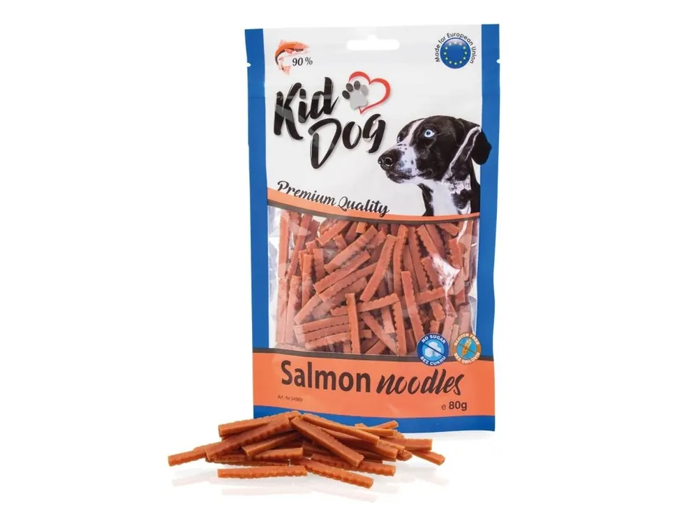 Finální Výprodej KIDDOG masové nudličky - losos pro malé psy a kočky 80 g
