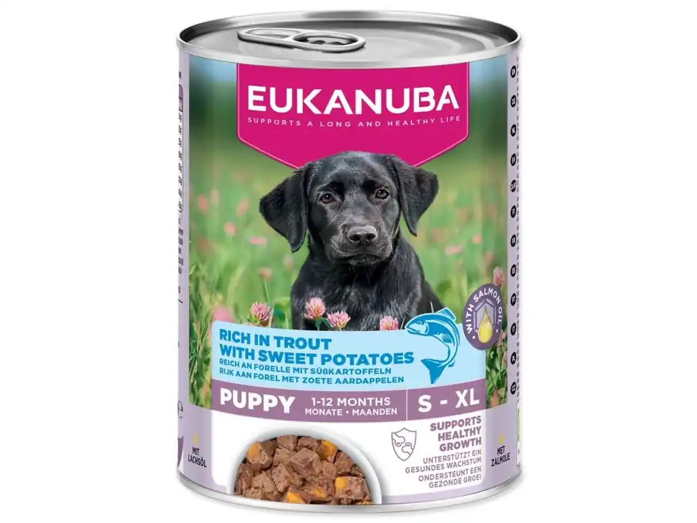 Objednat Nyní Konzerva EUKANUBA Puppy bohatá na pstruha s batáty 400 g