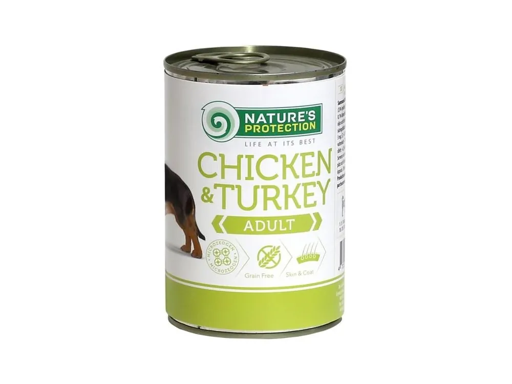 Akční Nabídka Nature‘s Protection Dog konzerva Adult kuře/krůta 400 g