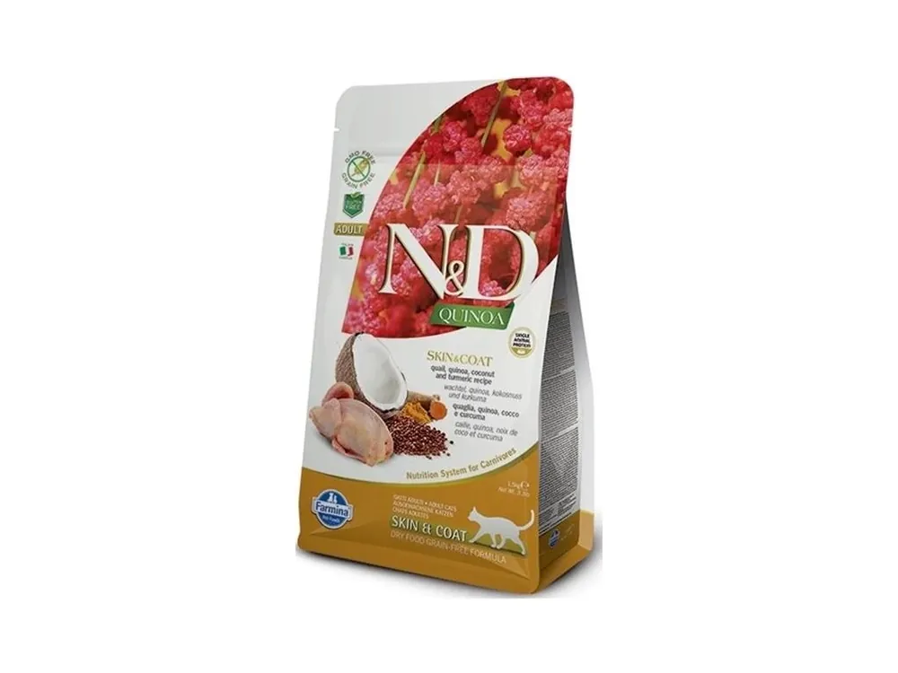 Levný N&D QUINOA Cat GF Skin & Coat, Quail & Coconut Adult 1,5 kg
