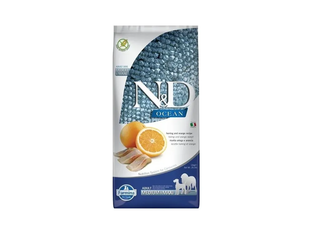 Novinka N&D OCEAN Dog GF Herring & Orange Adult Medium & Maxi 12 kg