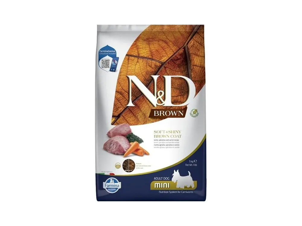 N&D BROWN Dog GF Lamb, Spirulina & Carrot Adult Mini 5 kg Vrácení Zdarma
