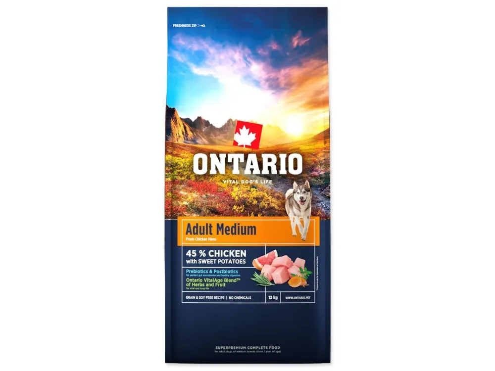 Cenově Výhodný Krmivo Ontario Adult Medium Chicken & Sweet Potatoes 12 kg