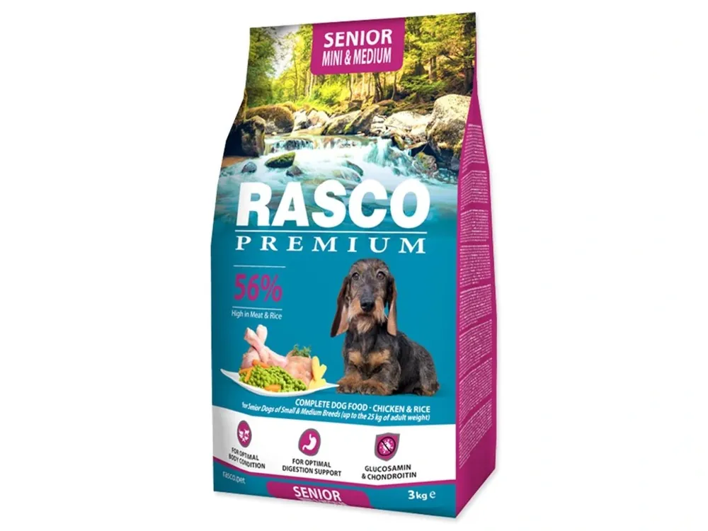 Akční Nabídka Krmivo Rasco Premium Senior Mini & Medium kuře s rýží 3 kg