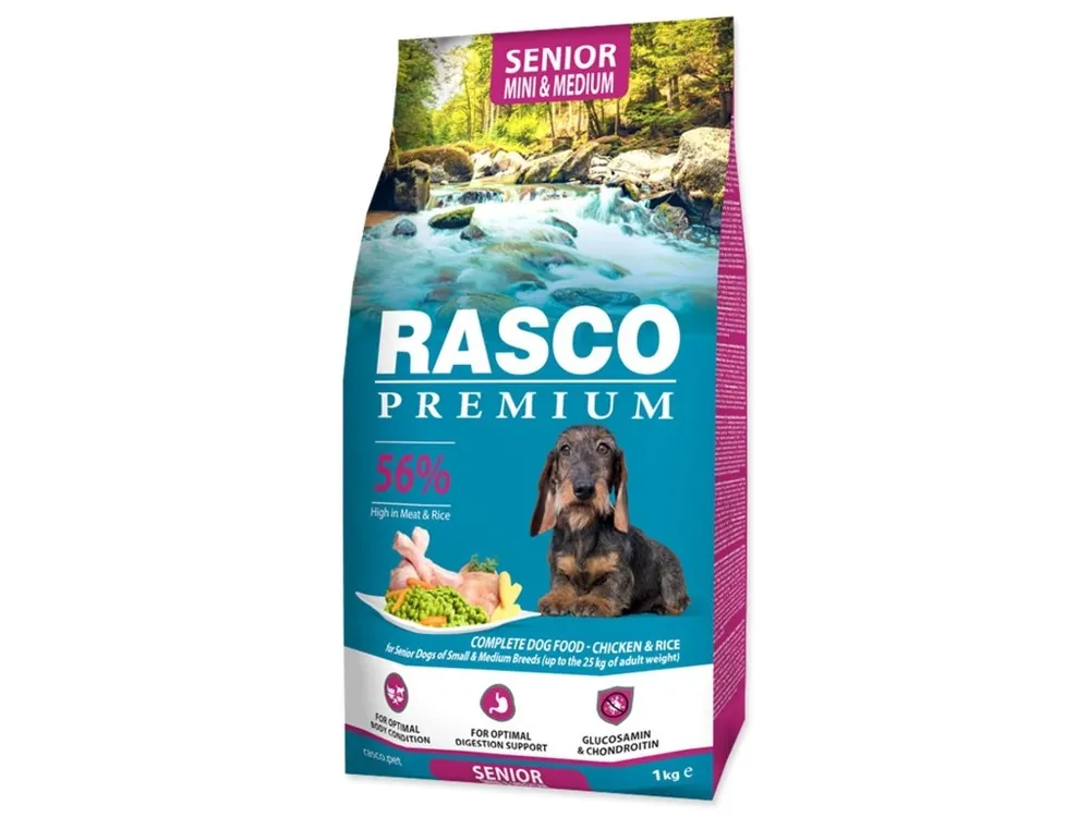 Levný Krmivo Rasco Premium Senior Mini & Medium kuře s rýží 1 kg