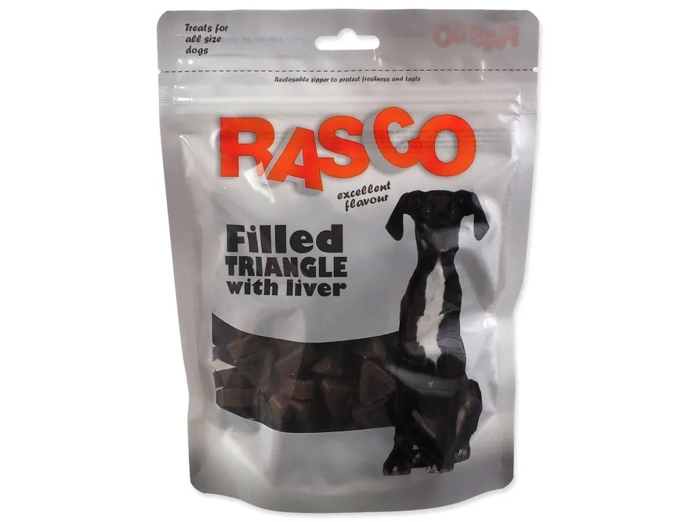 Výprodej Pochoutka Rasco plněný trojúhelníček s játry (2,2 cm) 450 g