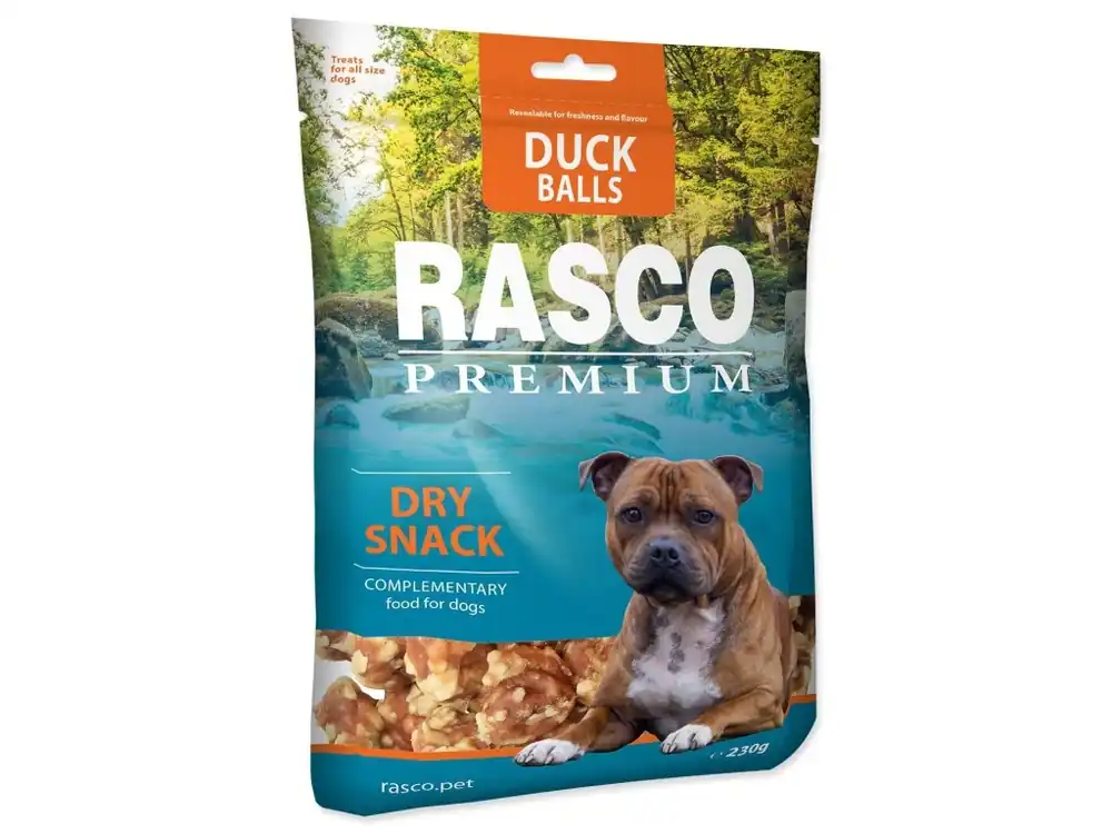 Dokud Zásoby Vydrží Pochoutka Rasco Premium kachna a buvolovina, koule 230 g