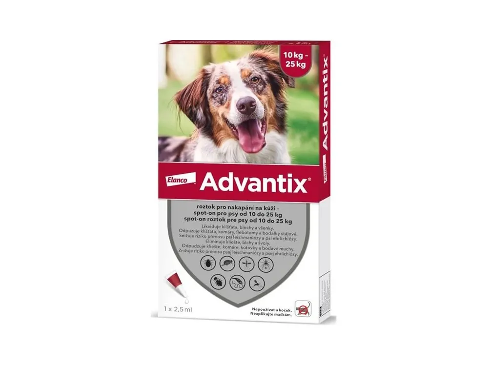 Odeslání Ihned Advantix S.O. pes 10-25kg a.u.v. červený sol 1 x 2,5 ml