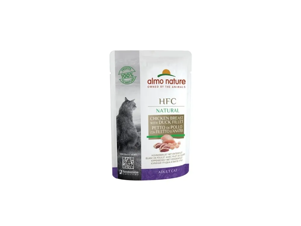 Almo Nature HFC Natural - Kuřecí prsa a kachní filet 55g Sezónní Sleva