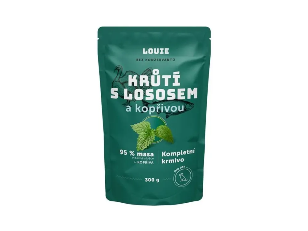 Víkendová Akce Louie kapsička pro psy krůtí s lososem a kopřivou 300g