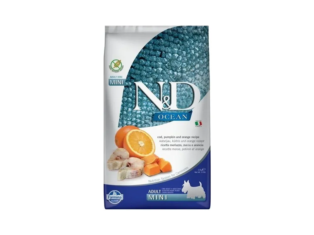 Omezená Nabídka N&D OCEAN Dog GF Cod, Pumpkin & Orange Adult Mini 2,5 kg