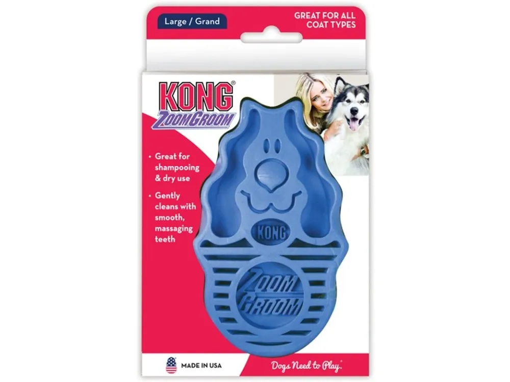 Kartáč gumový KONG ZoomGroom Boysenberry modrý (vel. L) Omezená Nabídka