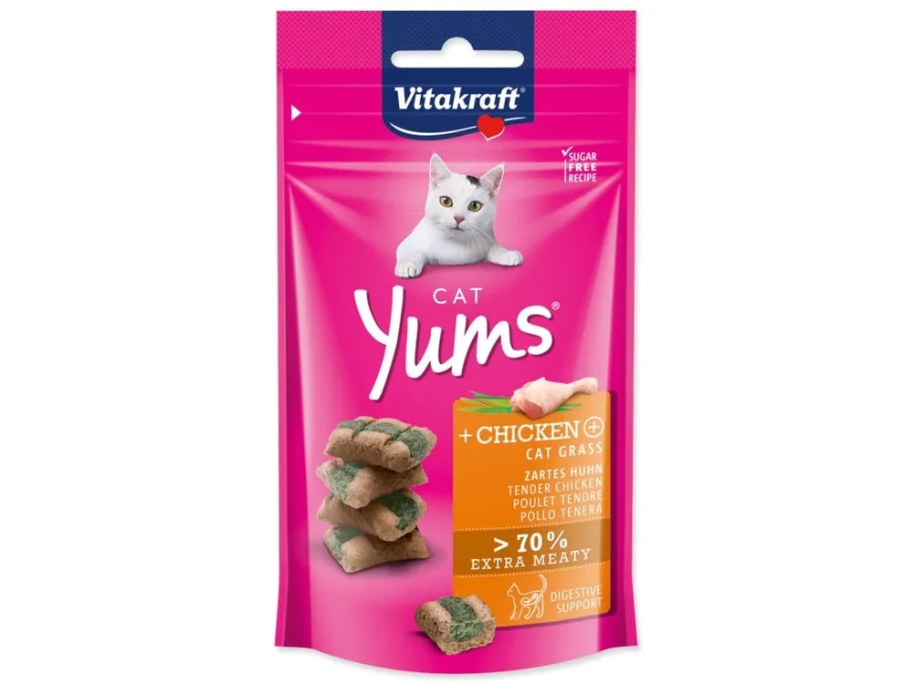 Pochoutka Vitakraft Cat Yums kuře, s kočičí trávou 40 g Finální Výprodej