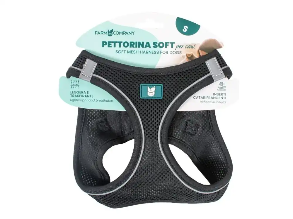 Farm company soft mesh postroj pro psy černý S 36-44cm Vrácení Zdarma