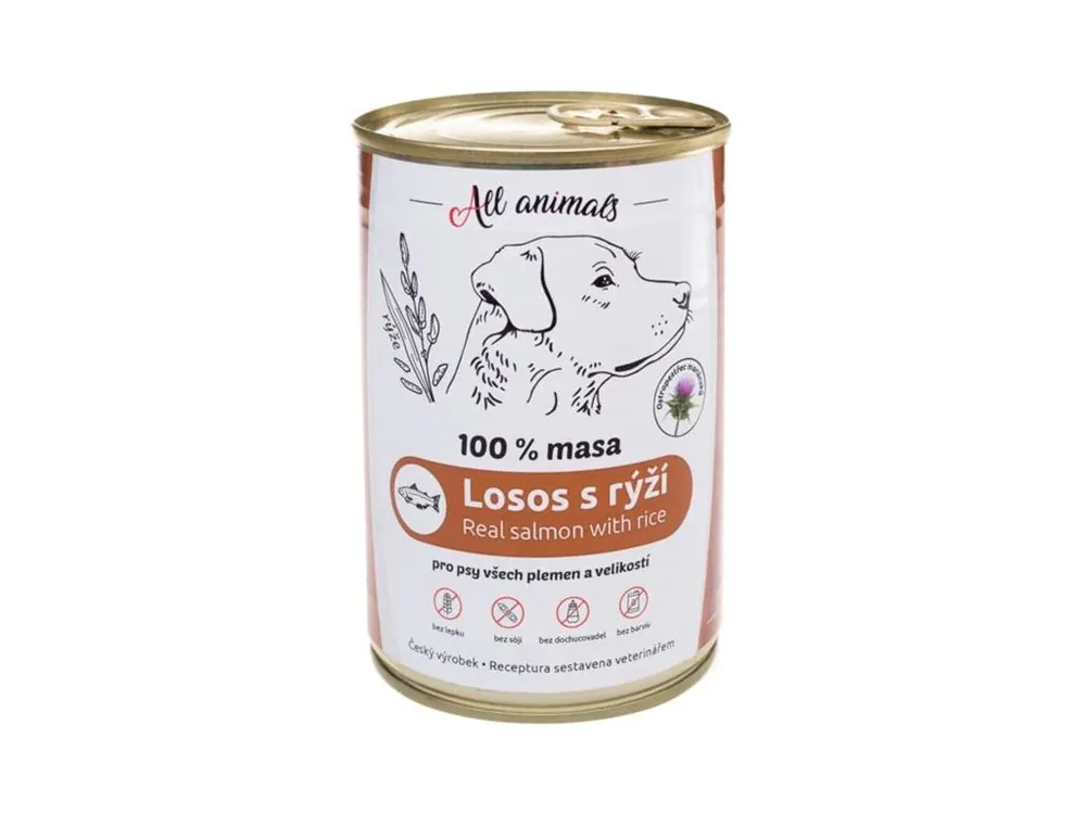 ALL ANIMALS konzerva pro psy losos mletý s rýží 400g Koupit Online