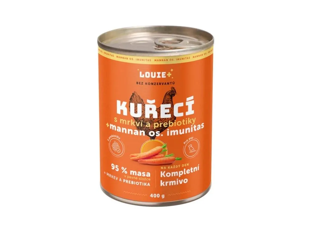 Louie konzerva pro psy kuřecí, mrkev, prebiotika 400g Akční Cena