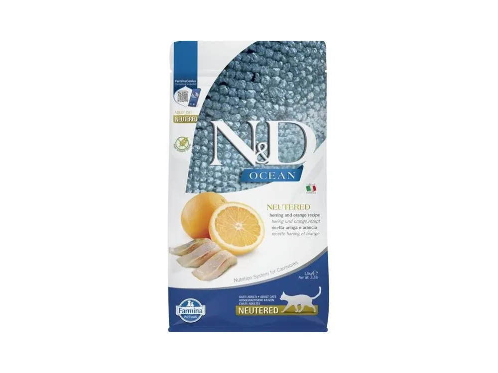 Odeslání Ihned N&D OCEAN Cat GF Herring & Orange Neutered Adult 1,5 kg