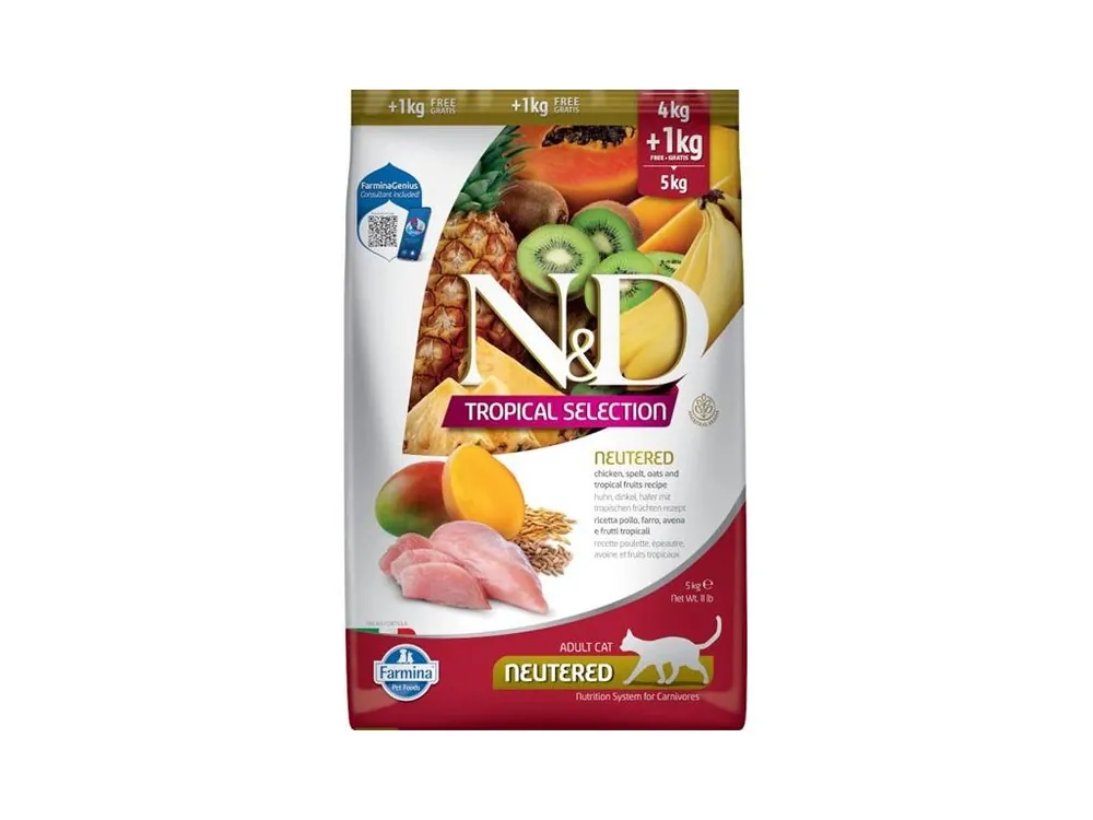 N&D TROPICAL SELECTION Cat LG Chicken Neutered 4+1 kg Vrácení Zdarma